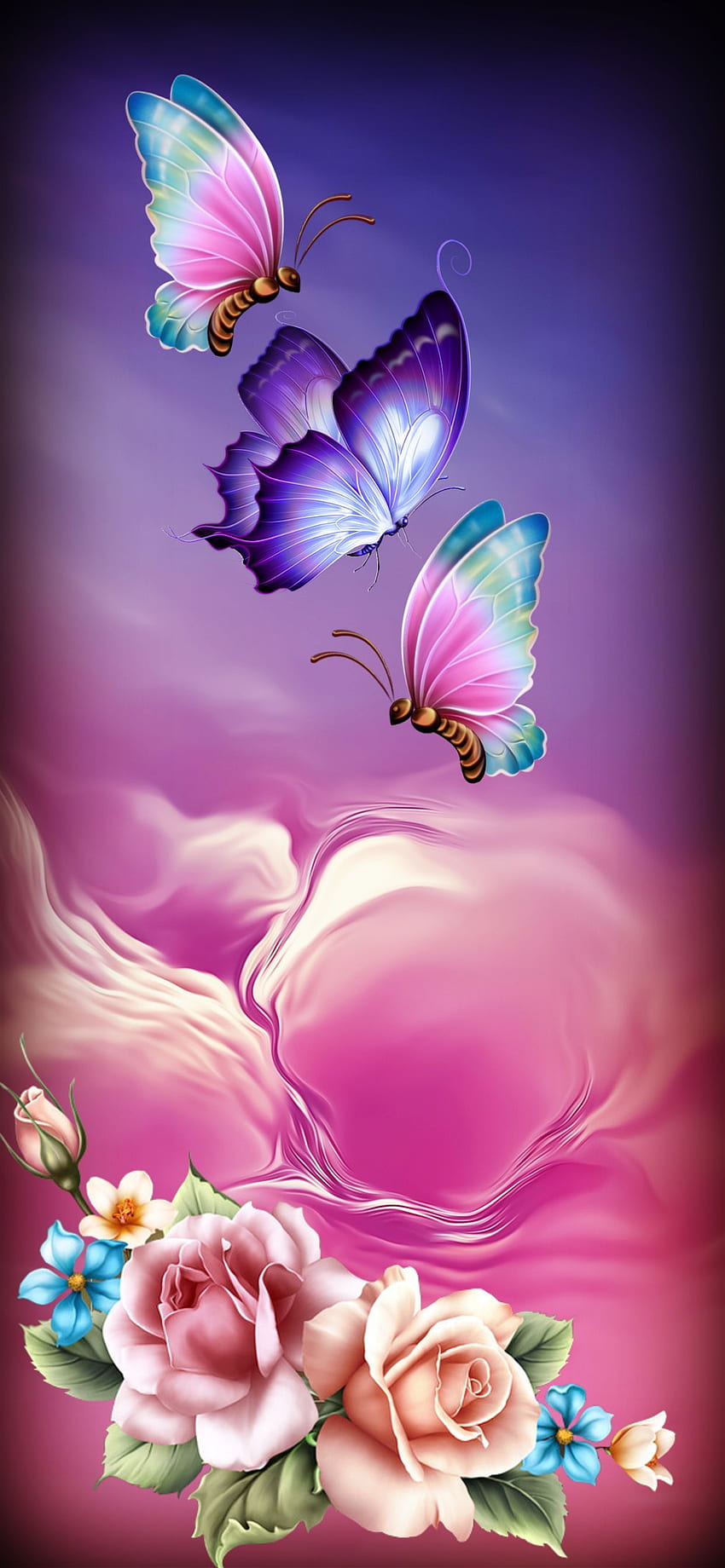 Róże i motyle. Motyl, telefon kwiatowy, tło motyla, jasne kwiaty i motyle Tapeta na telefon HD
