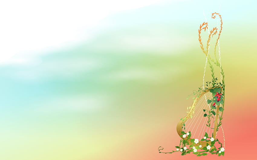 Spring Lute Scene Vector, lute, abstract, vector, flowers, spring, pastels HD wallpaper