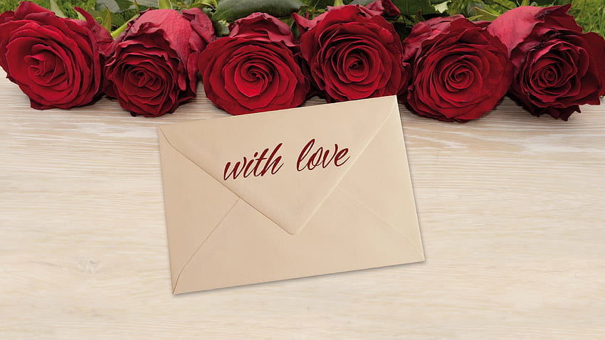 WITH LOVE, Flowers, Valentine Day, Envelope, Table HD wallpaper