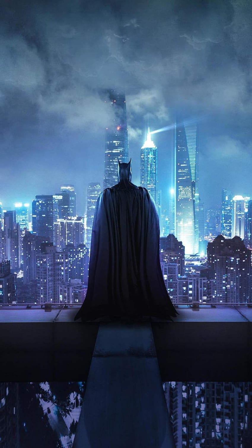 屋上のiPhoneに立つバットマン。 バットマン、バットマン ポスター、バットマン、バットマン アーカム シティ HD電話の壁紙