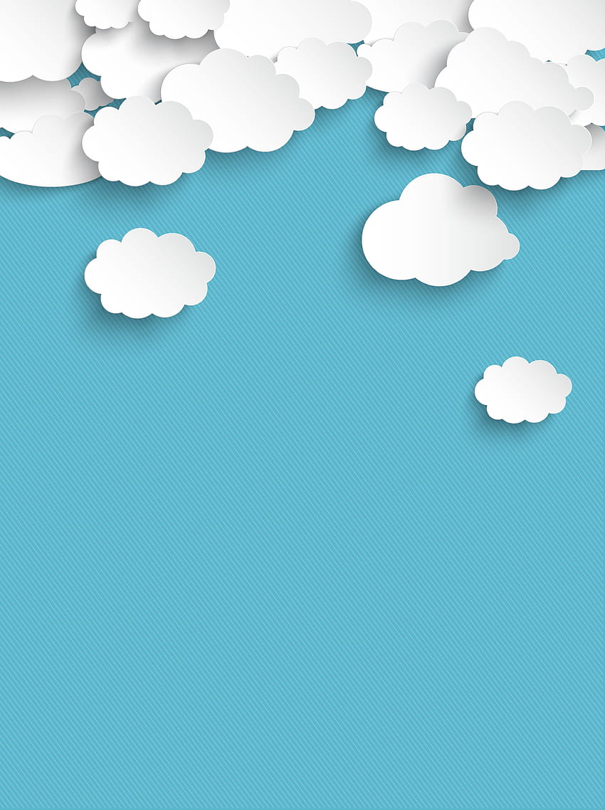 Cartoon Origami Clouds Blue Background. Blue background HD phone wallpaper