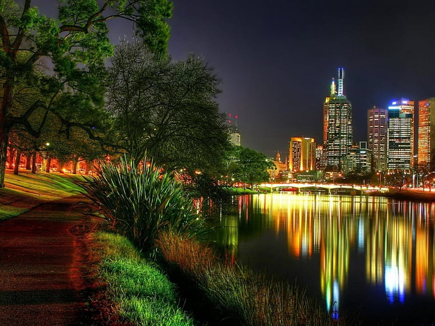 Beautiful City, river, beautiful, city, tree HD wallpaper