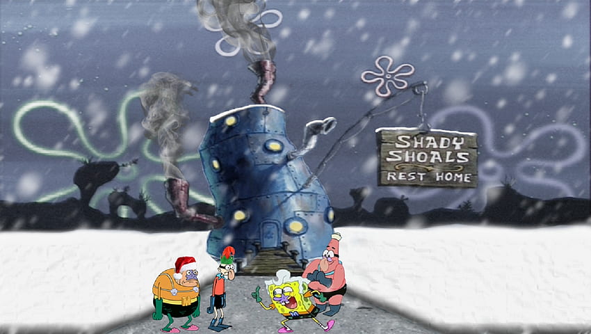 Spongebob Squarepants Shady Shoals Winter Background, Spongebob Squarepants, Shady Shoals, Mermaid Man, Blizzard, Squarepants, Spongebob, Patrick Star, Hiver, Barnacle Boy, Père Noël, Christmas, Neige, Elf, Maison de retraite, Patrick Fond d'écran HD
