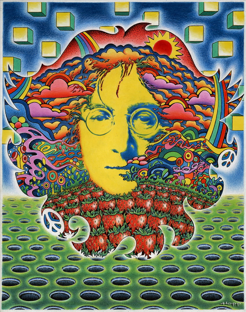 제프 홉의 존 레논 - 비틀즈 팬 아트, 비틀즈 사이키델릭 HD 전화 배경 화면