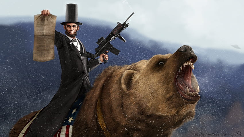 Abramo Lincoln a cavallo di un orso. Sfondo HD