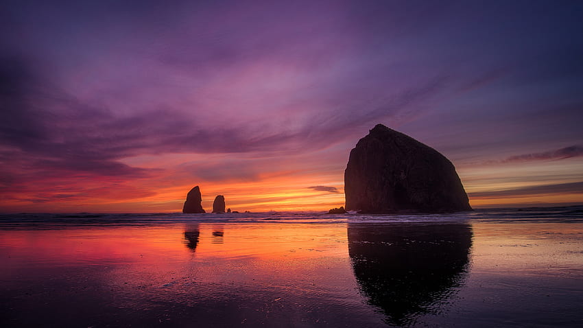 Oregon Sahili, Gün Batımı, Kumsal, Mor gökyüzü, Doğa / En Popüler,. iPhone, Android, Mobil ve HD duvar kağıdı