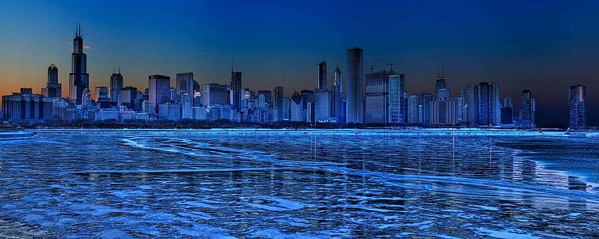 Extended . City landscape, Dual monitor , Blue city HD wallpaper