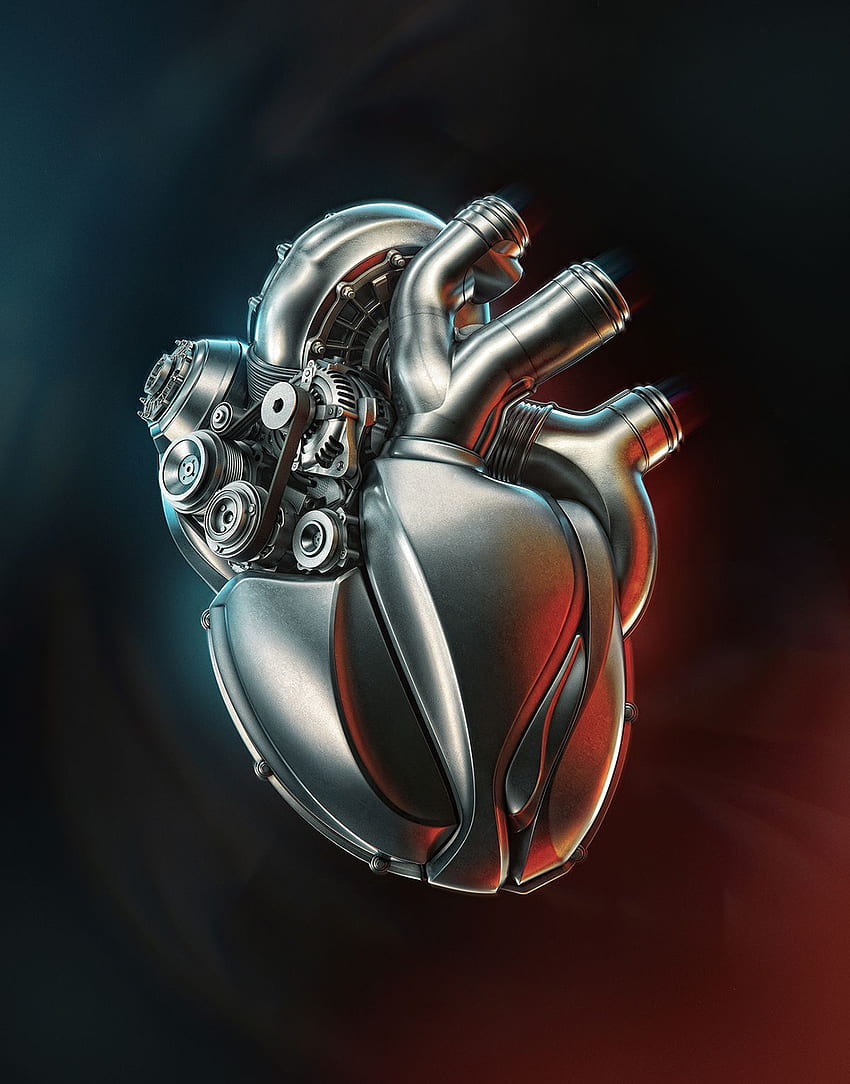 Motore del cuore. Tatuaggio del motore, tatuaggio del cuore, arte del cuore anatomico, cuore del robot Sfondo del telefono HD