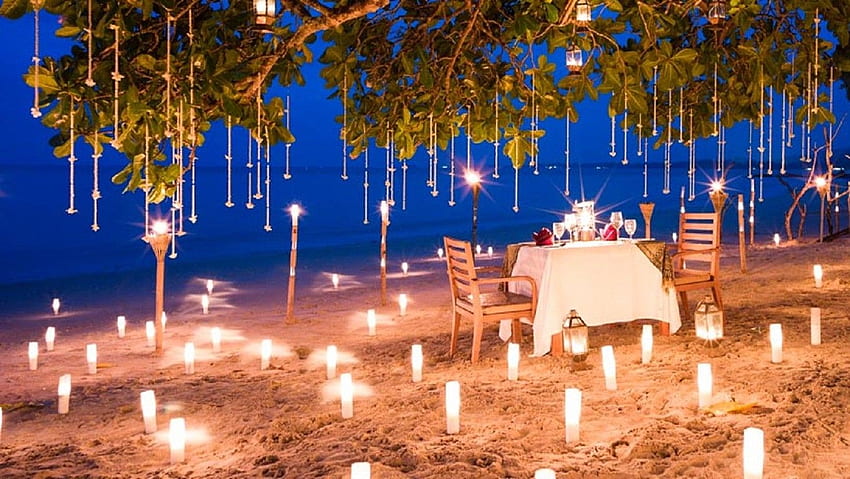 Beach: Romantic Beach Dinner Table Two Sea Candelight Thailand HD wallpaper