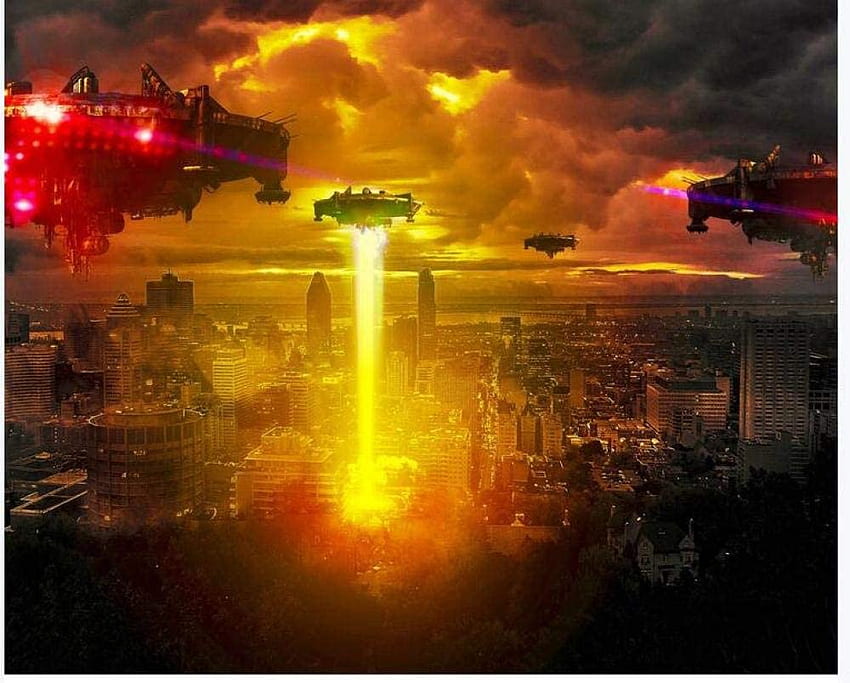 3D Gaya Eropa Piring Terbang Alien UFO Kota Tv Kamar Tidur Latar Belakang Ruang Tamu 300Cmx210Cm, Kota Terbang Wallpaper HD