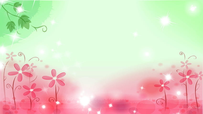 Summer Four, firefox persona, stars, spring, summer, pink, leaves, abstract, green, lights, flowers HD wallpaper