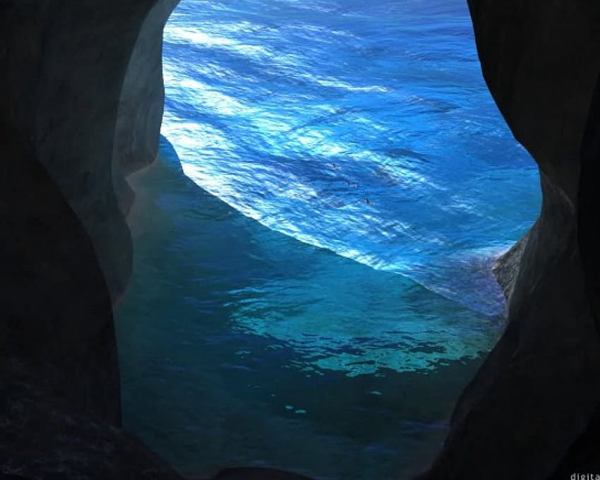 Grotto, cave, under water, water HD wallpaper