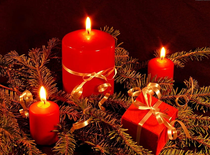 Feiertage, Feuer, Kerzen, Weihnachten, Urlaub, Ast, Nadeln, Geschenk, Geschenk HD-Hintergrundbild