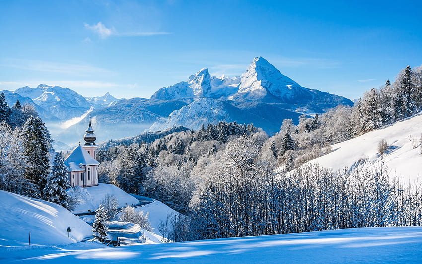 Church, Snow Covered Slopes, Winter, Mountains, Alps For With Resolution . High Quality , Church Snow HD wallpaper