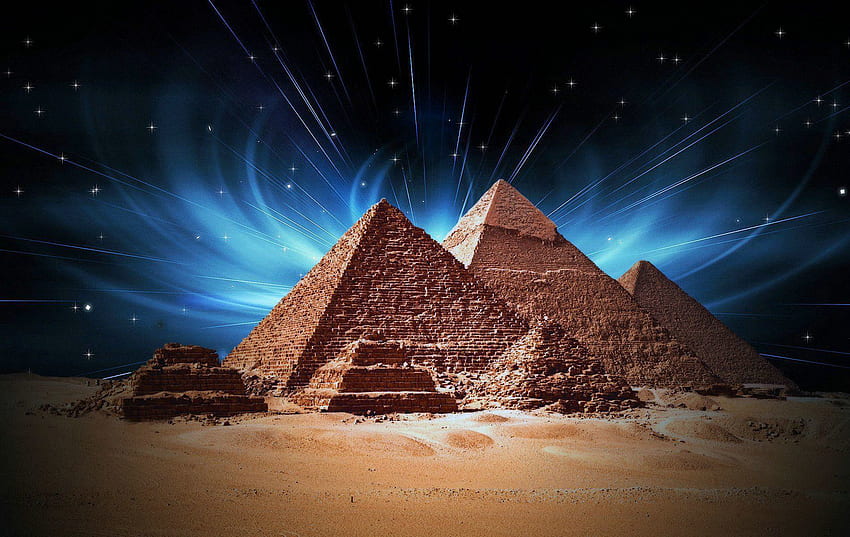 egipska piramida nocne światło graficzne tło Wysokiej jakości wydruk komputerowy tło ściany. Tło Tapeta HD