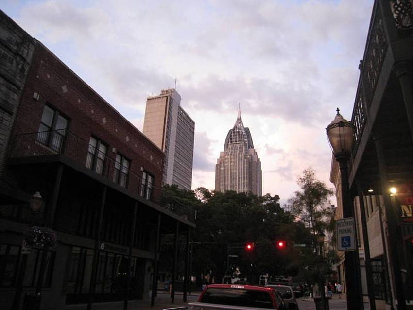 Centre-ville de Mobile, Alabama, bâtiments, ville, crépuscule, ville Fond d'écran HD