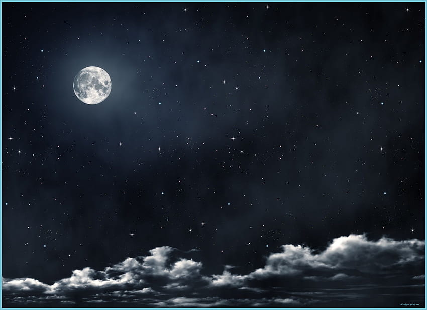 Ultra Natura Noc, Księżyc, Chmury, Gwiazdy Nocne Niebo Księżyc Tapeta HD