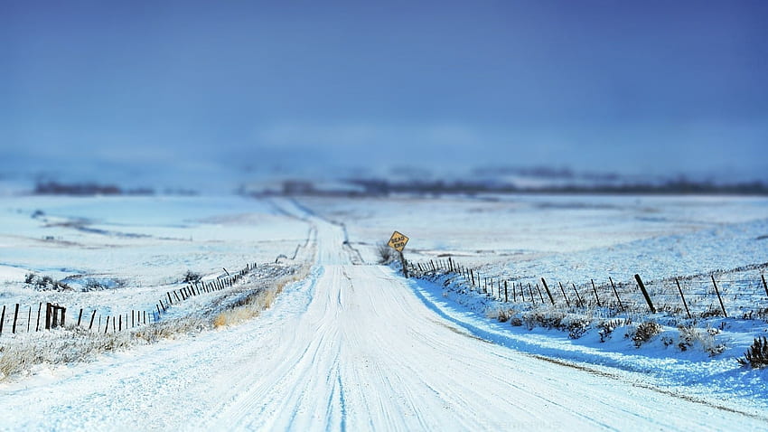 Winter, Nature, Snow, Road, Field, Sign, Fencing, Stakes, Pegging, Fences HD wallpaper