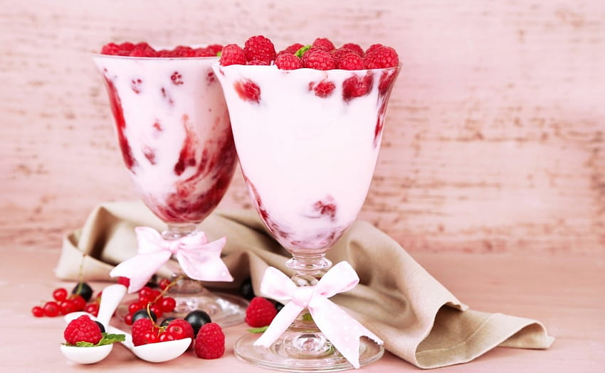 Es krim dengan raspberry, manis, musim panas, merah, pencuci mulut, buah, raspberry, makanan, es krim Wallpaper HD
