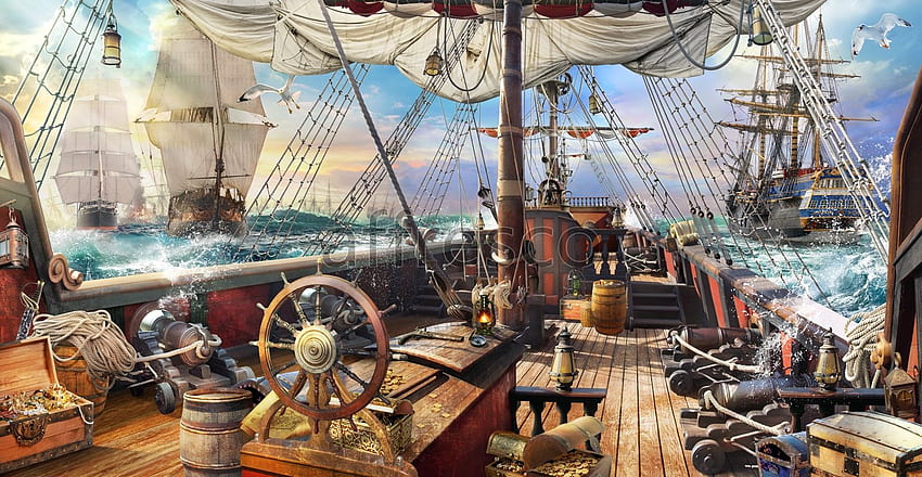 Cubierta de un barco pirata. los mejores paisajes fondo de pantalla