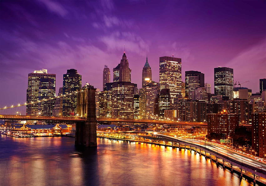 Fond New York City Beau Pont Brooklyn Dans Nuit Fond d'écran HD