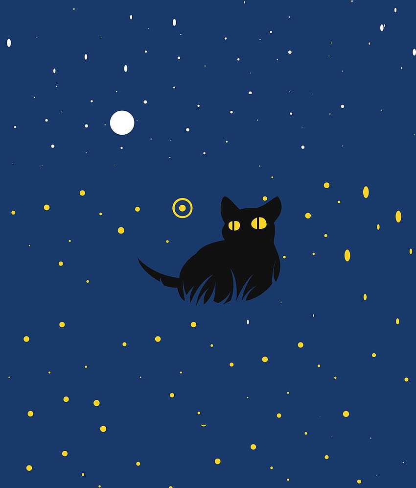 Сладка, черна котка, минимално изкуство HD тапет за телефон