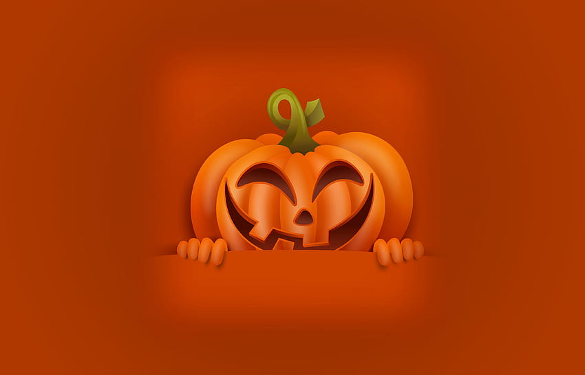Fröhliches Halloween!, Halloween, Lächeln, Kürbis, Karte, Orange HD-Hintergrundbild