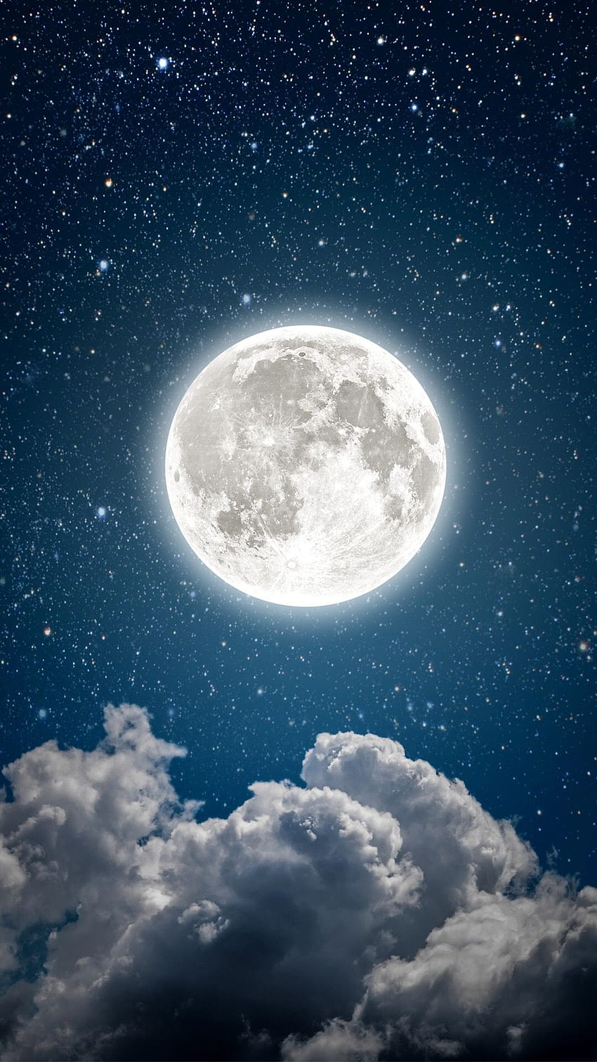 보름달 푸른 하늘 별 - HD 전화 배경 화면