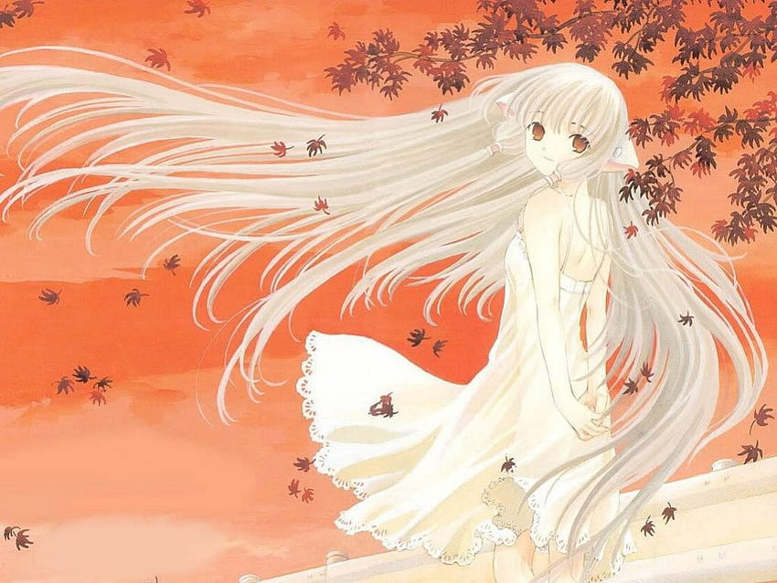 Musim gugur, dedaunan, anime, gadis, gaun, rambut Wallpaper HD