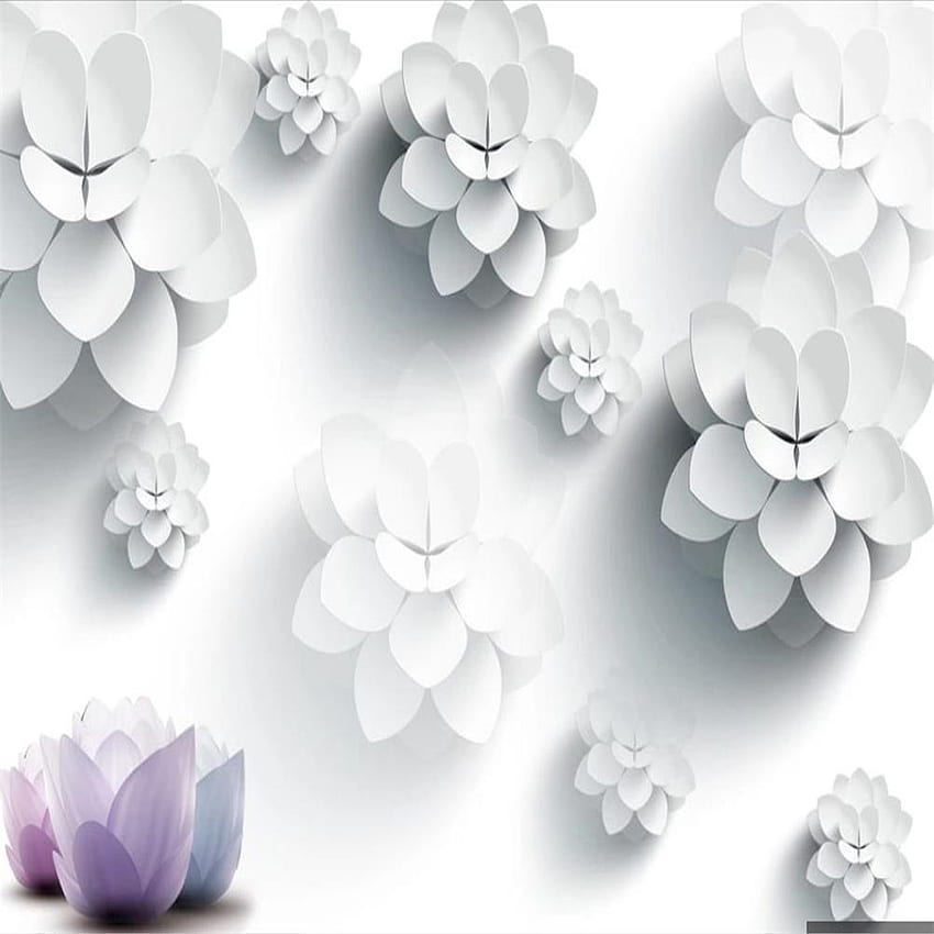 Murais de parede flor de lótus tridimensional flor transparente elegante e elegante parede de fundo 3D de Yiwu, $ 5,98, flor branca elegante Papel de parede de celular HD