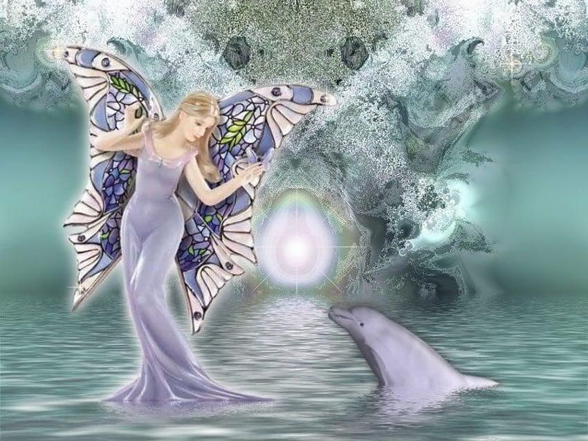 Fairy, abstract, fantasy, dolphin HD wallpaper