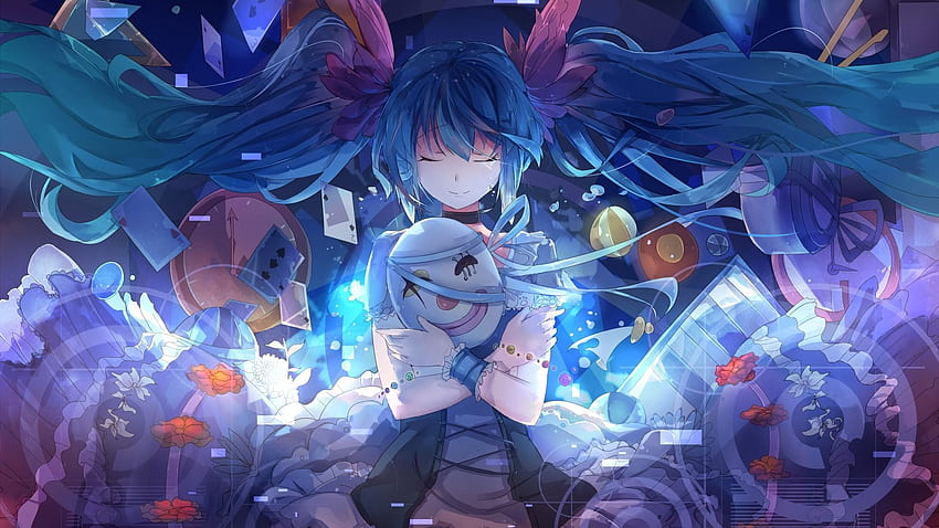 Hatsune miku and mask, anime girl, hug HD wallpaper