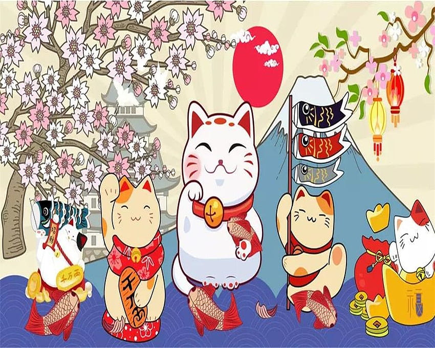 Beibehang 壁画カスタム日本の寿司招き猫寿司レストラン日本料理の背景の壁の壁画 3D。 . - AliExpress、かわいいねこ寿司日本語 高画質の壁紙