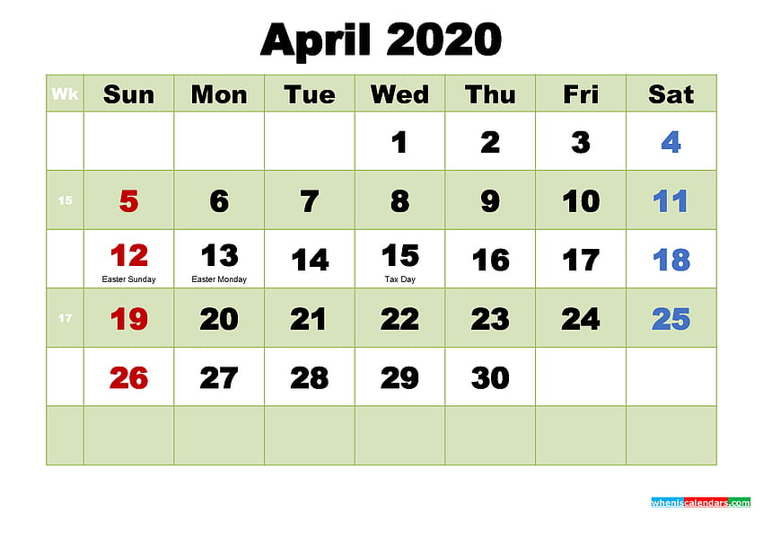 Printable April 2020 Calendar . Printable 2020 HD wallpaper | Pxfuel