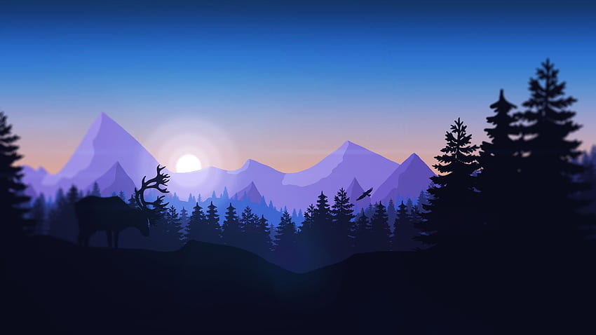 Berge Waldtiere Firewatch Minimalismus, minimalistischer Waldsonnenuntergang HD-Hintergrundbild