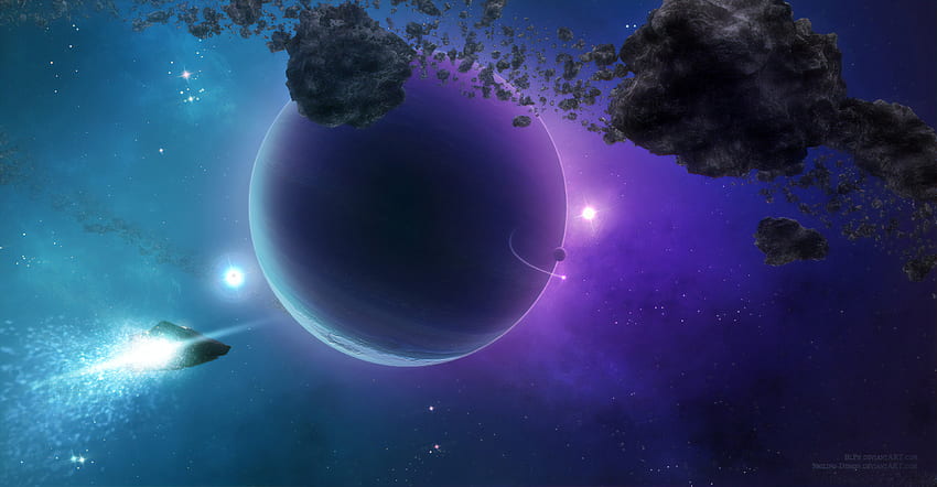 Big planets, violet, comets, space, artwork HD wallpaper | Pxfuel