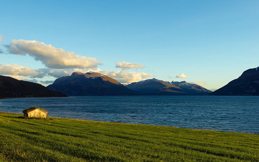 風景, 自然, 家, ノルウェー, 湾 高画質の壁紙