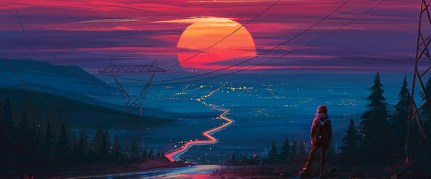 Sunset Horizon 풍경 조경 예술, 3840X1600 예술 HD 월페이퍼