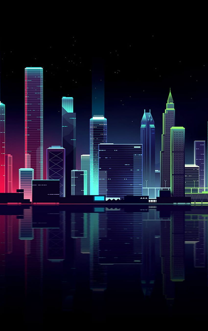 Escuro, paisagem urbana, edifícios, coloridos, ilustração Papel de parede de celular HD