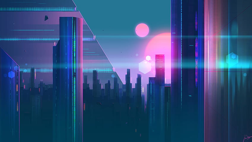 Cyberpunk, ciudad, paisaje urbano, arte. fondo de pantalla