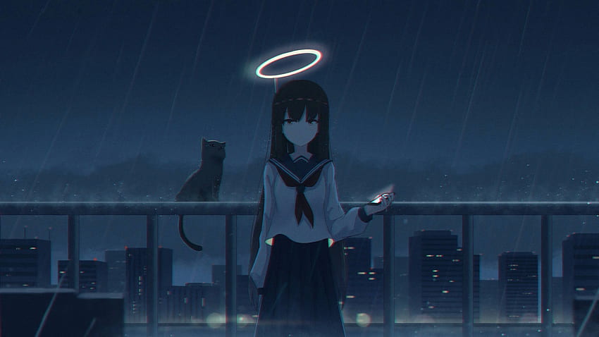 Girl in the Rain with Cat 1440P Resolution , Anime , , and Background, Rain  HD wallpaper | Pxfuel
