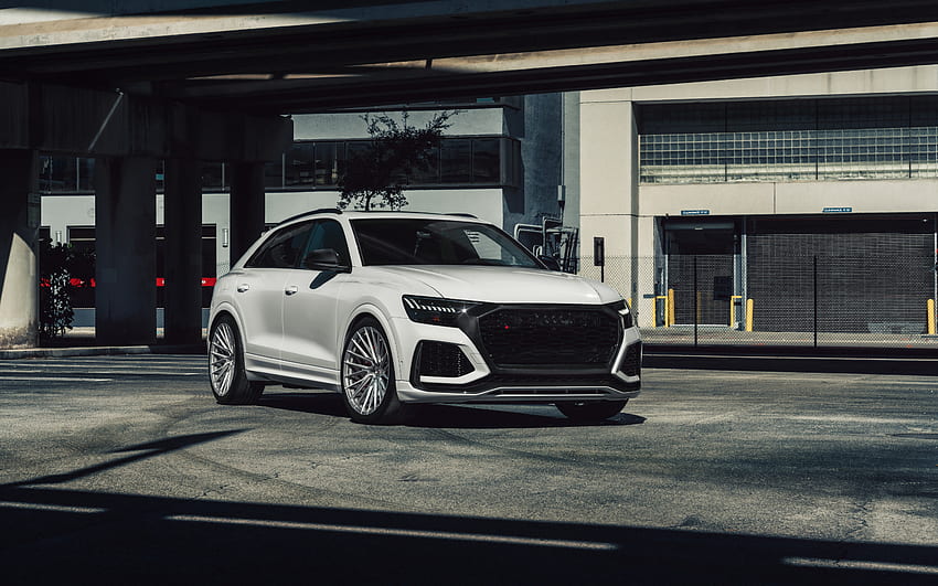 Audi RS Q8, 2022, front view, exterior, white SUV, RSQ8, tuning Q8, German cars, Audi HD wallpaper