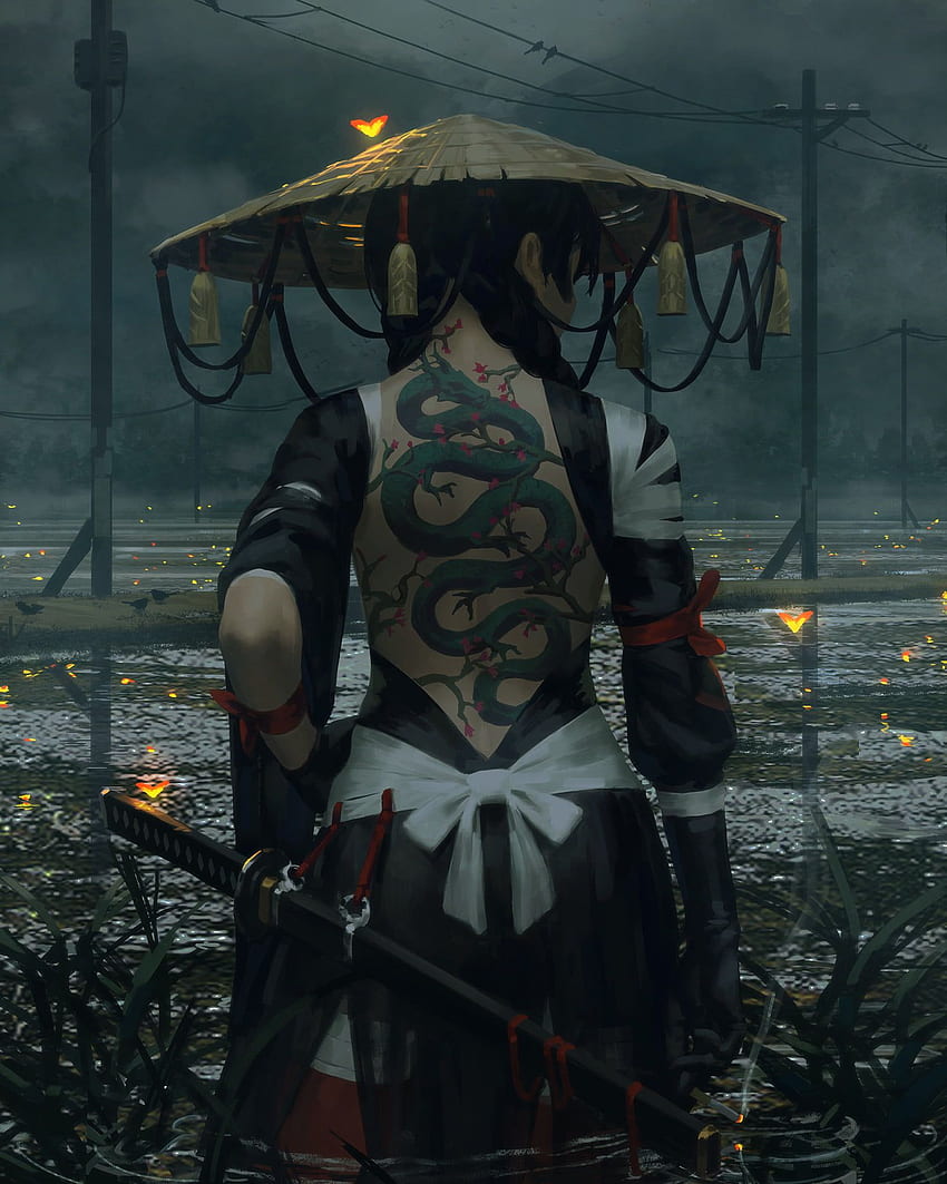 : women, Asian, artwork, samurai, sword, fantasy, Japanese Samurai Woman HD phone wallpaper