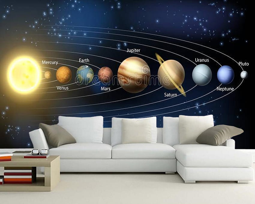 Papel de parede Sun and planets of the solar system 3D mural, sofa tv wall children bedroom wall papers home decor. HD wallpaper