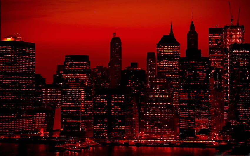 赤のニューヨーク。 スカイエステ、レッドスカイ、シティ、レッドウルトラワイド 高画質の壁紙