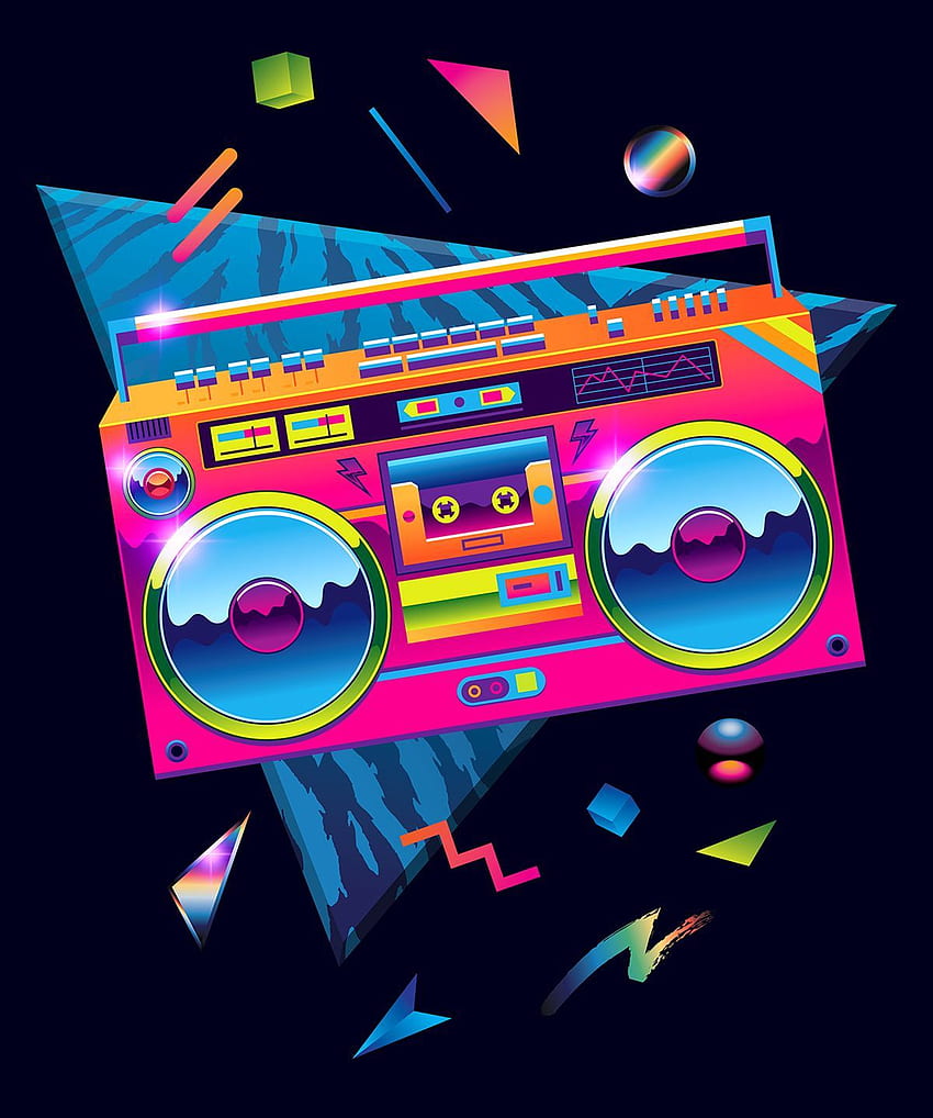 Akade' T-Shirt-Designs. Retro-Kunst, Retro-Wellen, Kunst, Boombox der 80er Jahre HD-Handy-Hintergrundbild