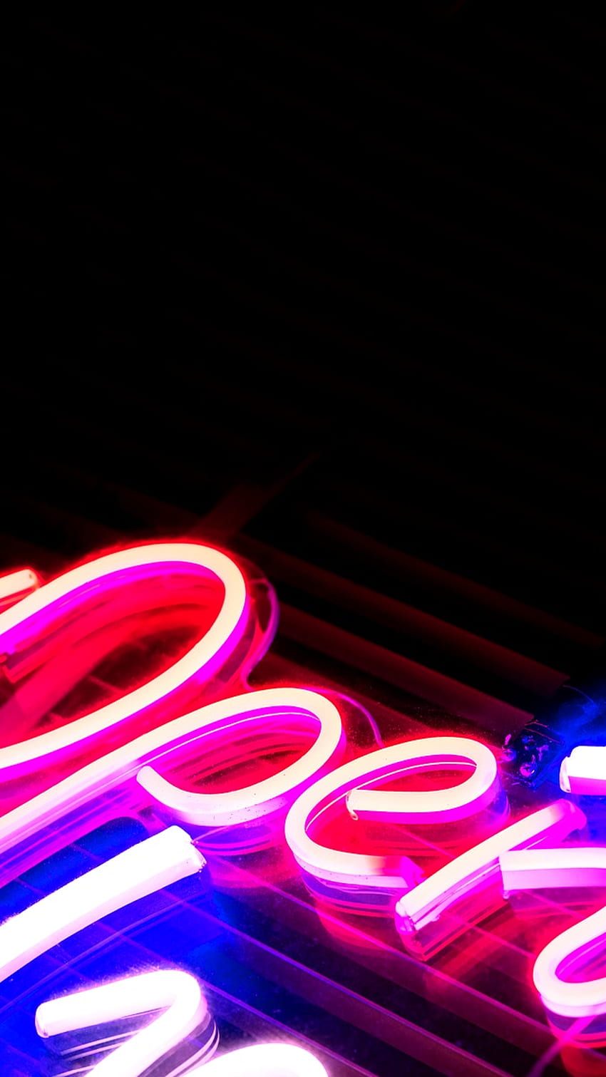 Neon pink open sign on black HD phone wallpaper