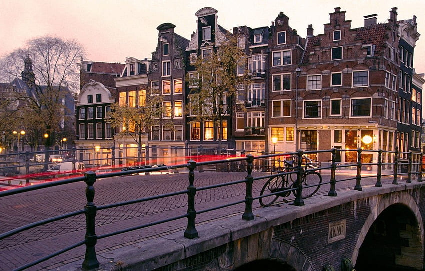 The evening, Bridge, Amsterdam, Bike, Netherlands, Amsterdam, Holland, Netherlands, Prinsengracht and Brouwersgracht Canals for , section город HD wallpaper
