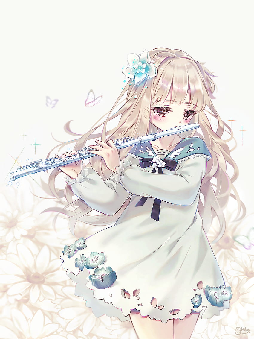 Anime Anime Girls Flute Musical Instrument Dress Black Dress Dark Hair Long  Hair Landscape Mountains - Resolution:, Anime Flute HD wallpaper | Pxfuel
