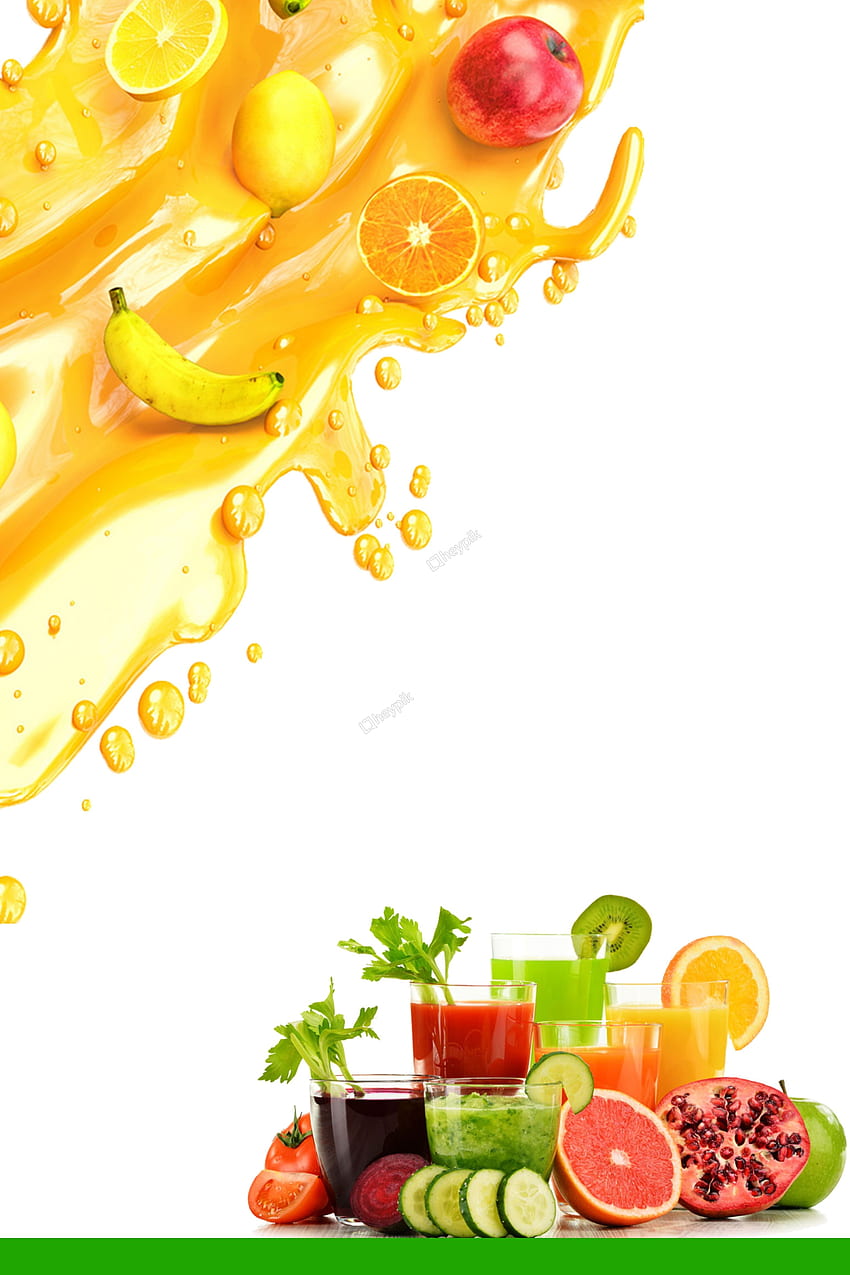 Verano recién exprimido dorado varios jugos de frutas PSD. Jugo de fruta, Fruta, Diseño de de cartel fondo de pantalla del teléfono